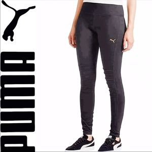 Women’s Puma Black Moto Compression Leggings with Mesh Panels. Size Small